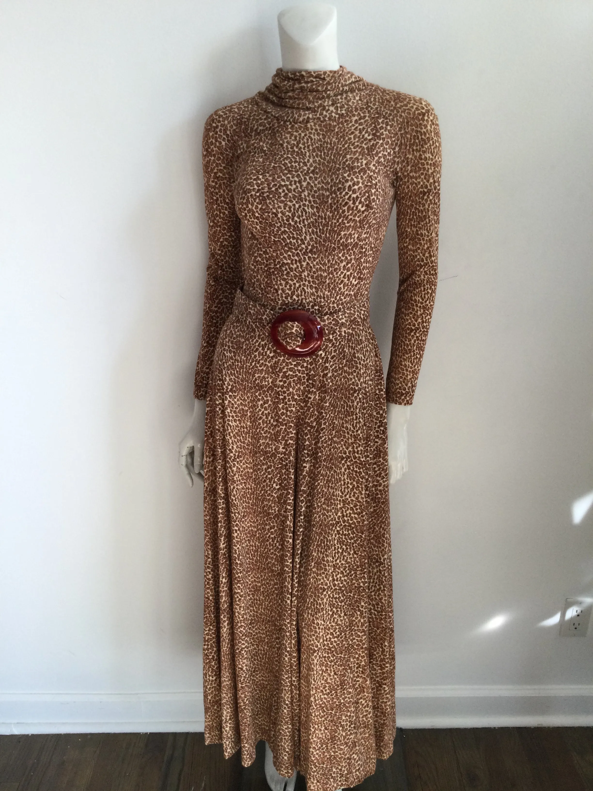 1970s B.Cohen by Jaconelli Cotton Leopard Print Jumpsuit Size 4