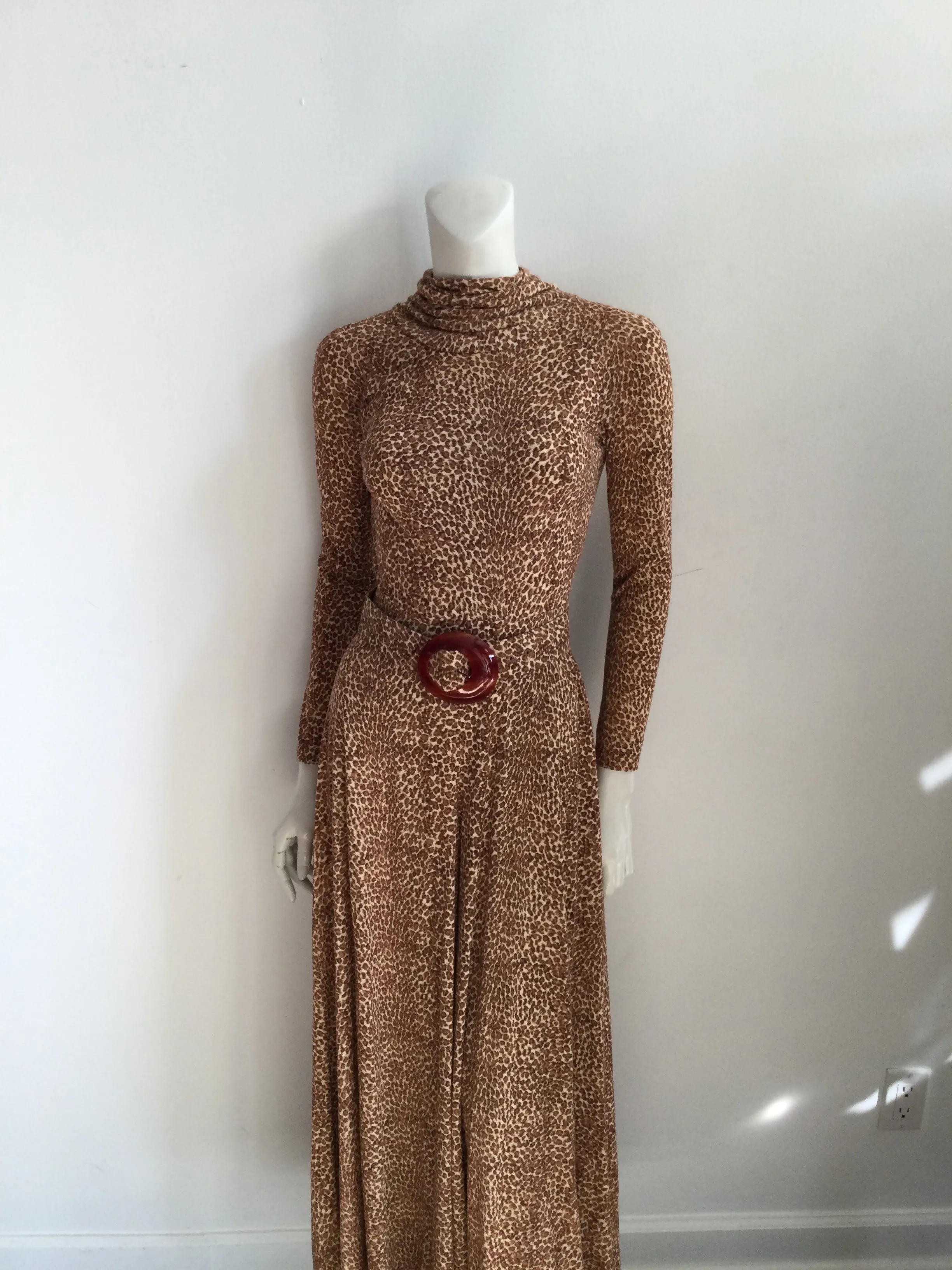 1970s B.Cohen by Jaconelli Cotton Leopard Print Jumpsuit Size 4
