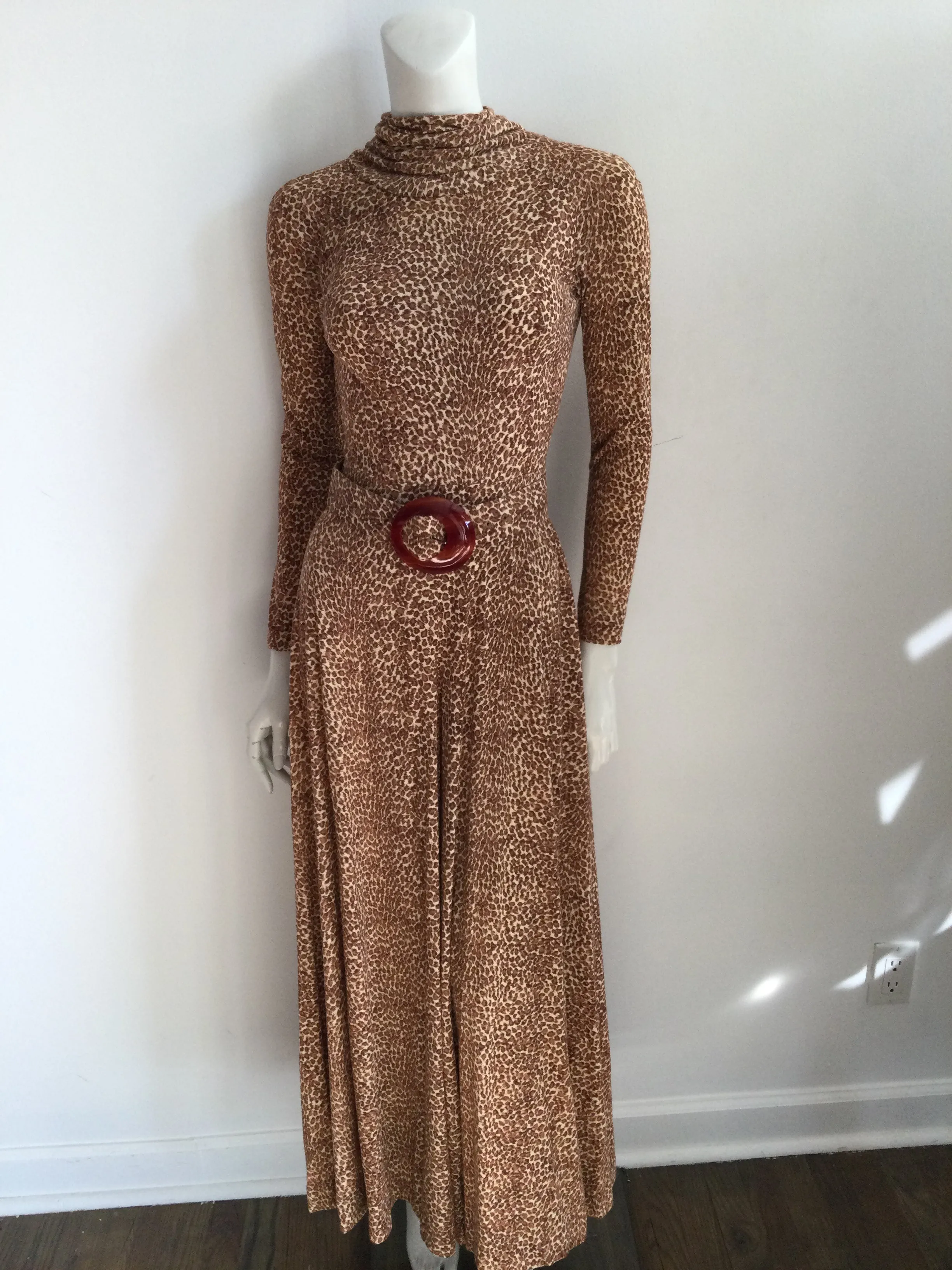 1970s B.Cohen by Jaconelli Cotton Leopard Print Jumpsuit Size 4