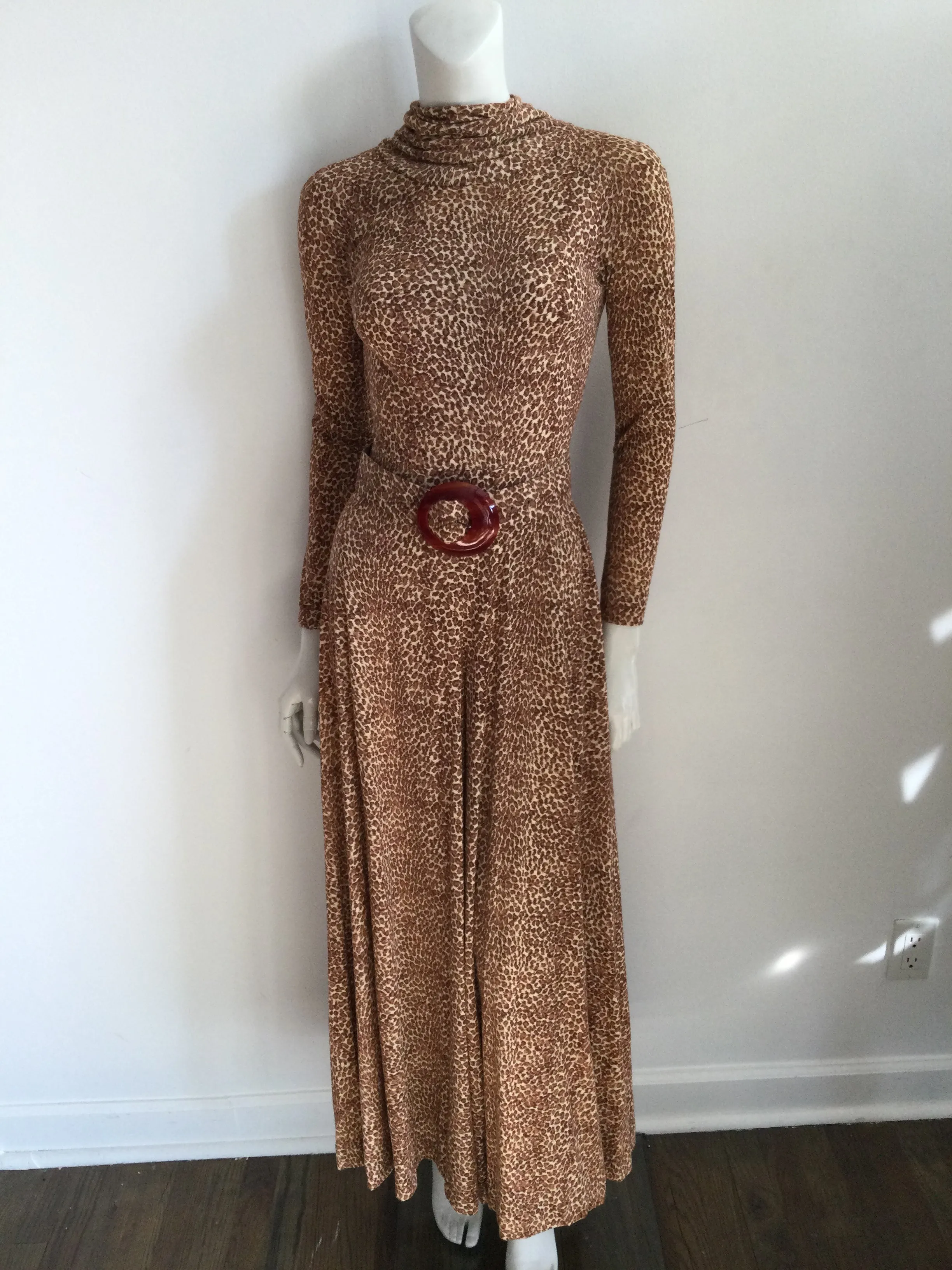1970s B.Cohen by Jaconelli Cotton Leopard Print Jumpsuit Size 4