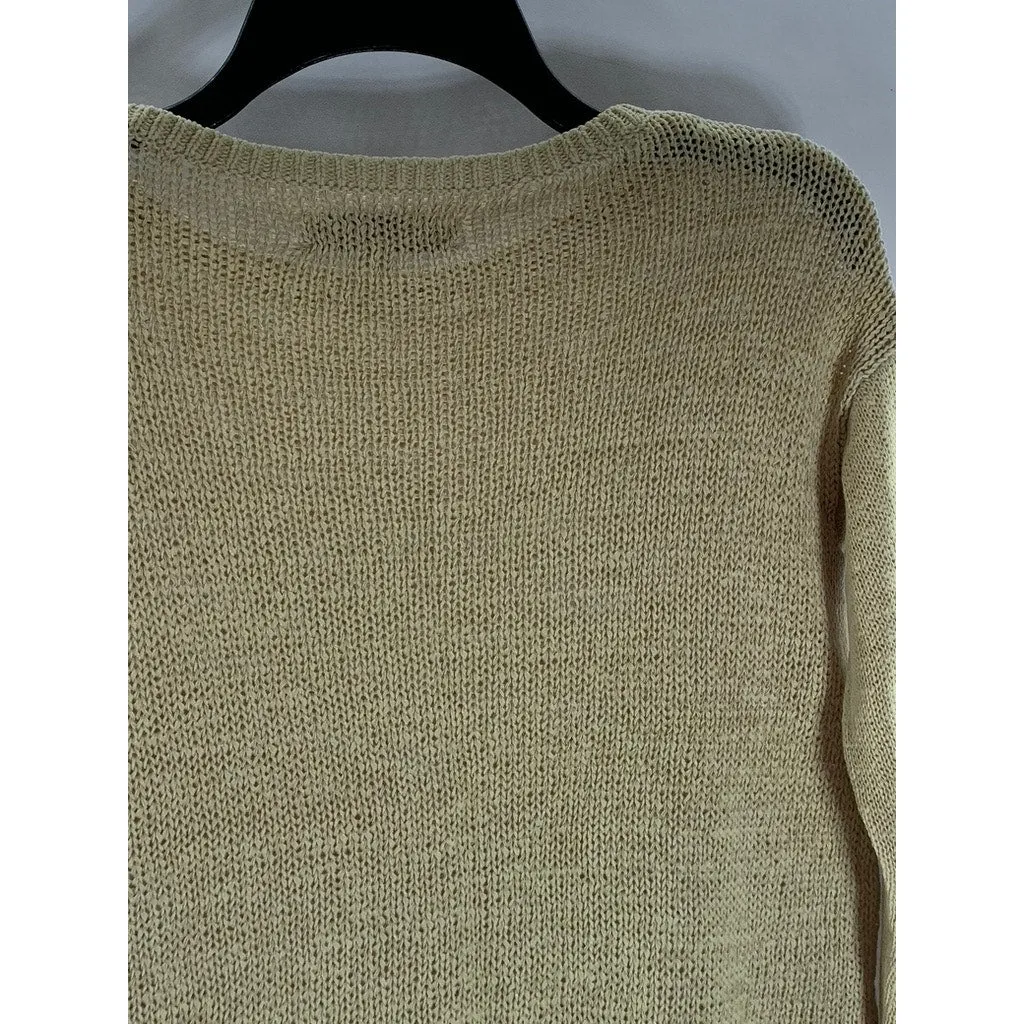 ANN TAYLOR LOFT Women's Petite Tan Knit Crewneck Long Sleeve Sweater SZ XS/P