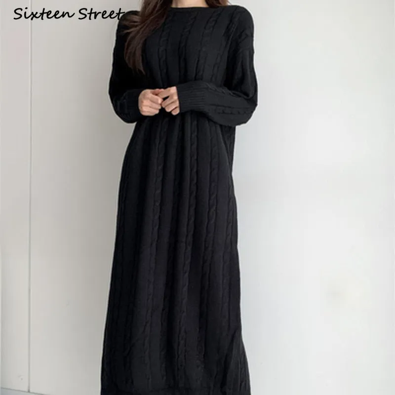 Argyle Knitted Korean Version Maxi Dress