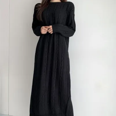 Argyle Knitted Korean Version Maxi Dress
