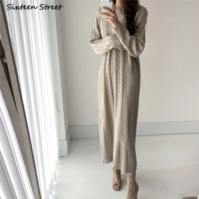 Argyle Knitted Korean Version Maxi Dress