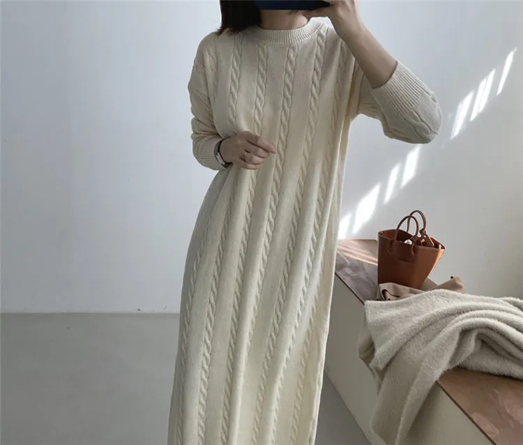 Argyle Knitted Korean Version Maxi Dress