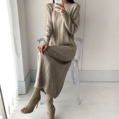 Argyle Knitted Korean Version Maxi Dress