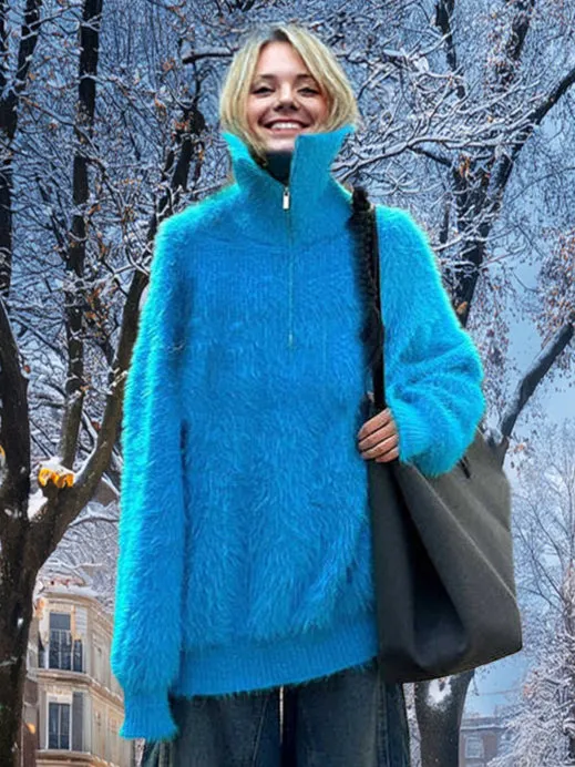 Ashore Shop women’s pullover Mohair sweater Zipper opening high collar
