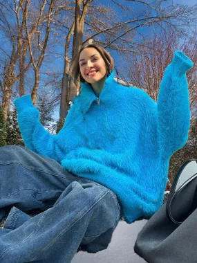 Ashore Shop women’s pullover Mohair sweater Zipper opening high collar