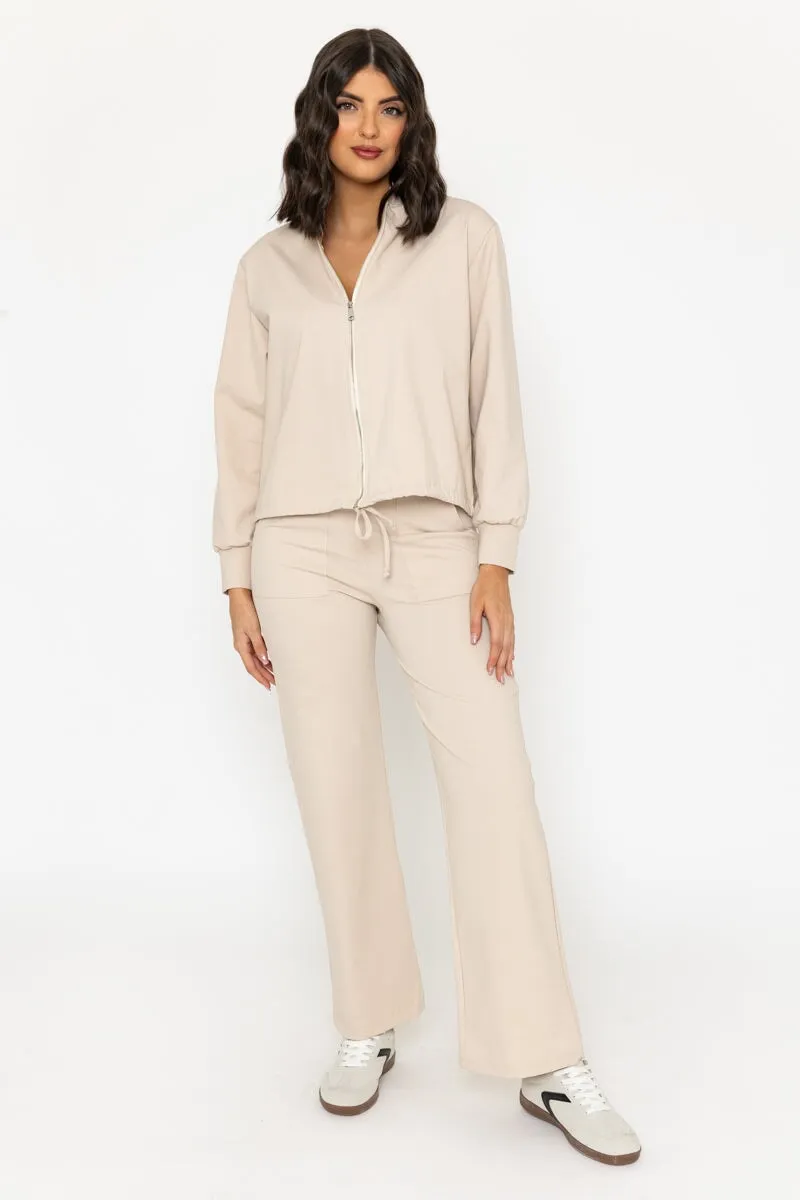 Beige Ponte Bomber Jacket