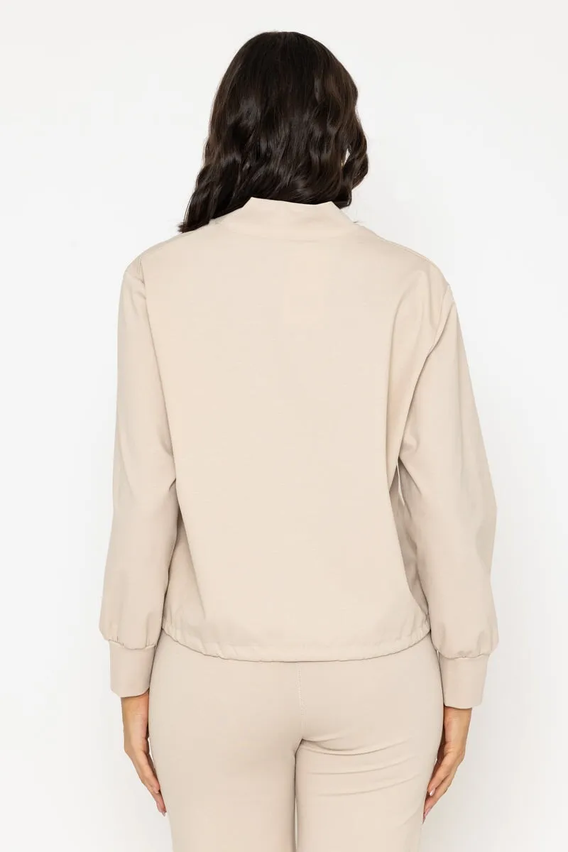 Beige Ponte Bomber Jacket