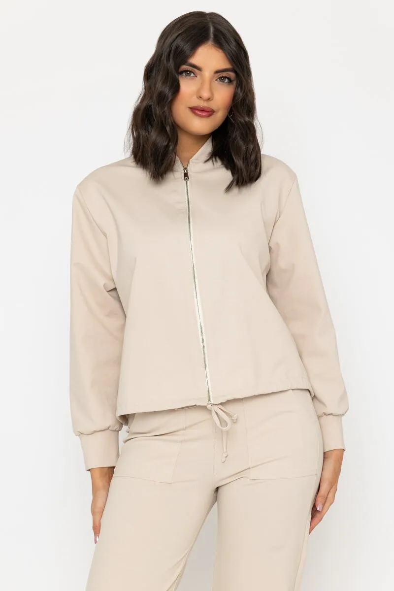 Beige Ponte Bomber Jacket