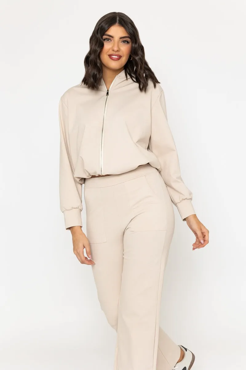 Beige Ponte Bomber Jacket