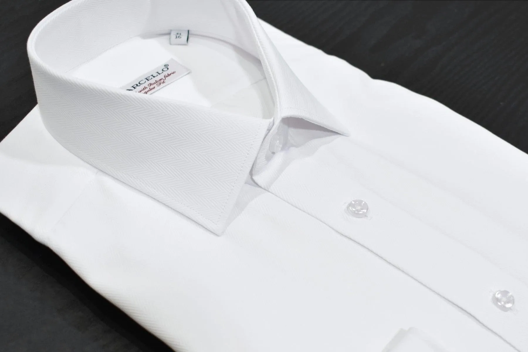 DS105 White Herringbone Dress Shirt
