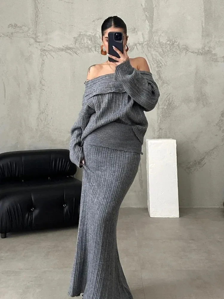 Emery Off-Shoulder Knitted Two-Piece Set