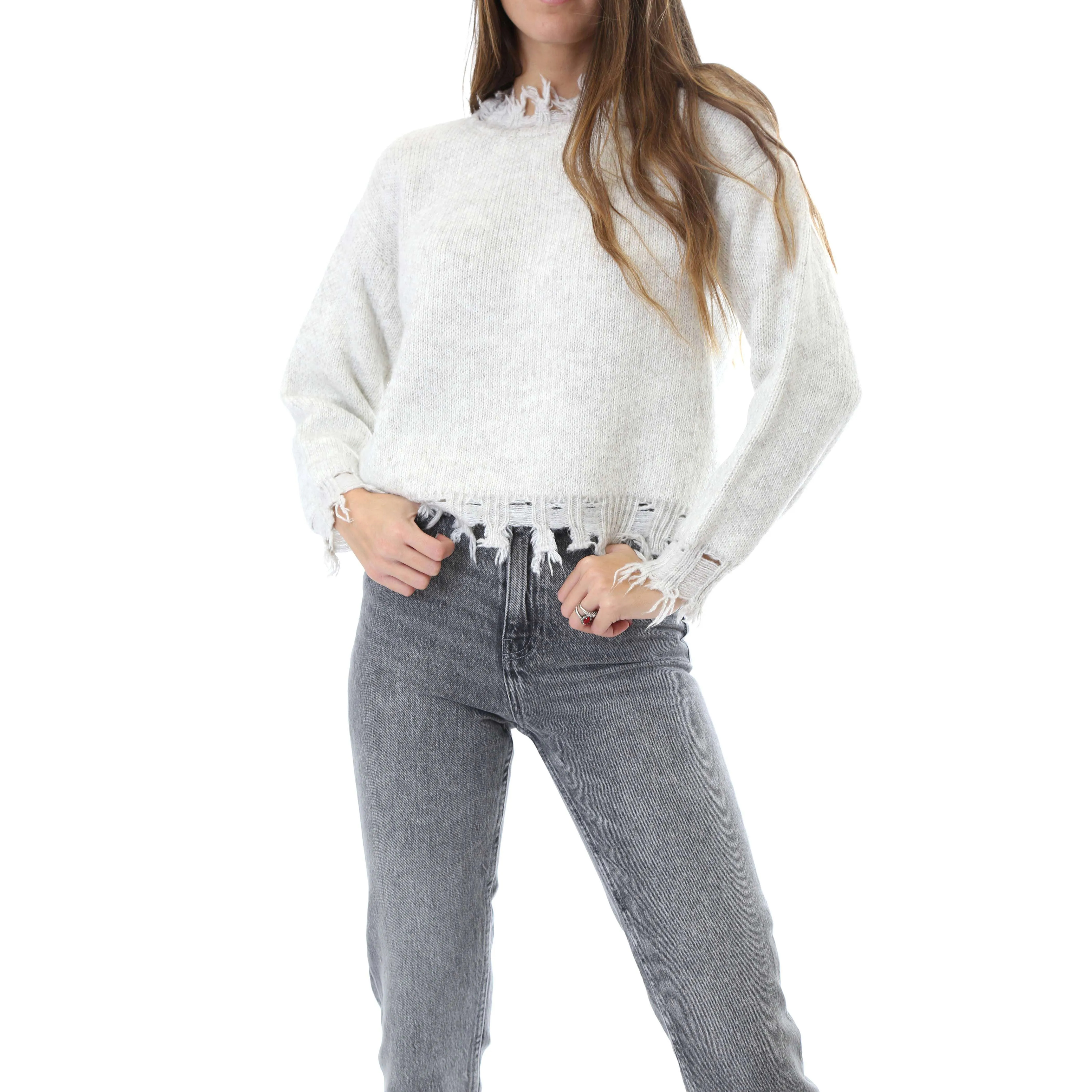 Fabrik London Donna Maglia Pullover Girocollo Shelby White