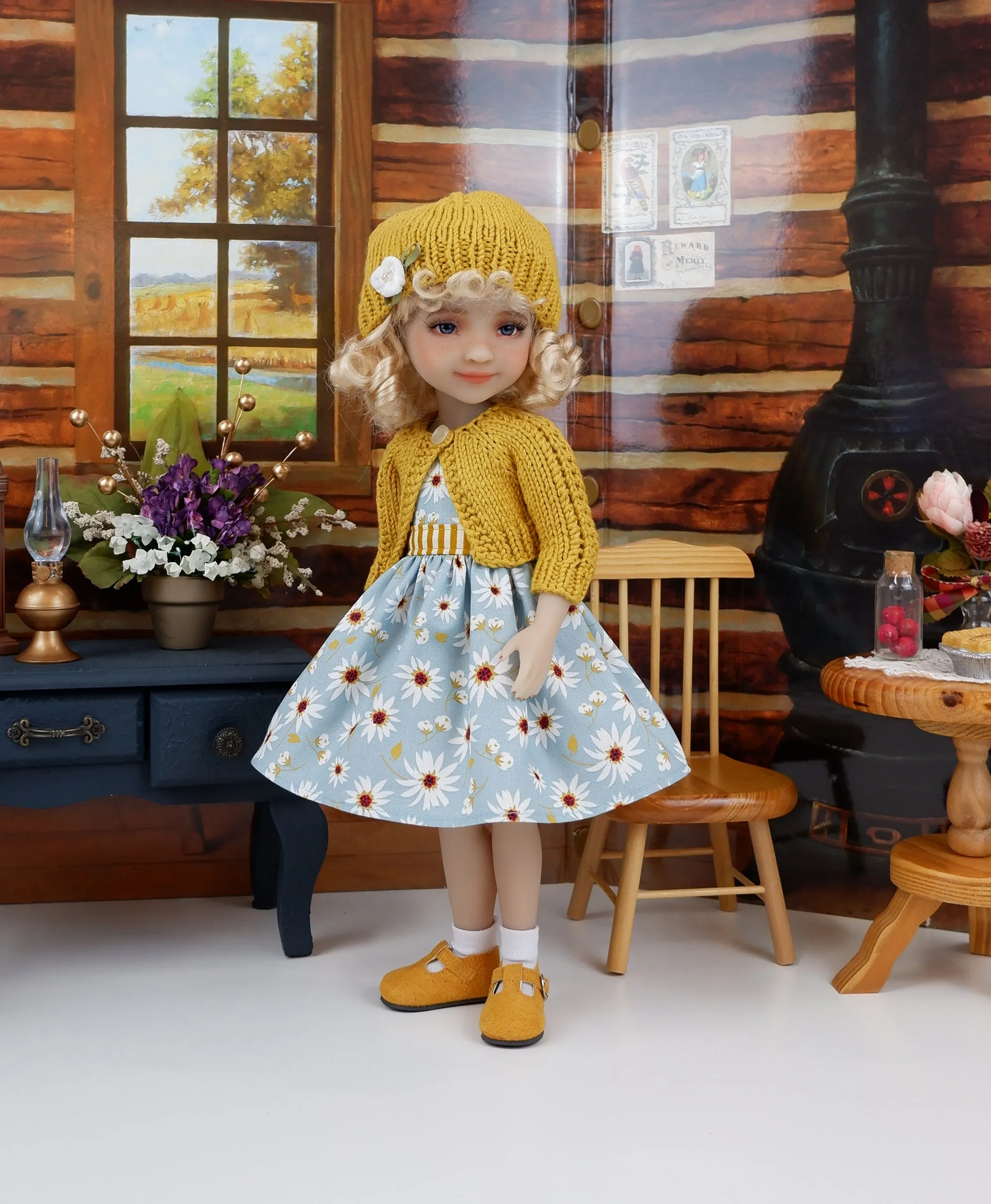 Farmhouse Fields - dress and sweater set with shoes for Ruby Red Fashion Friends doll