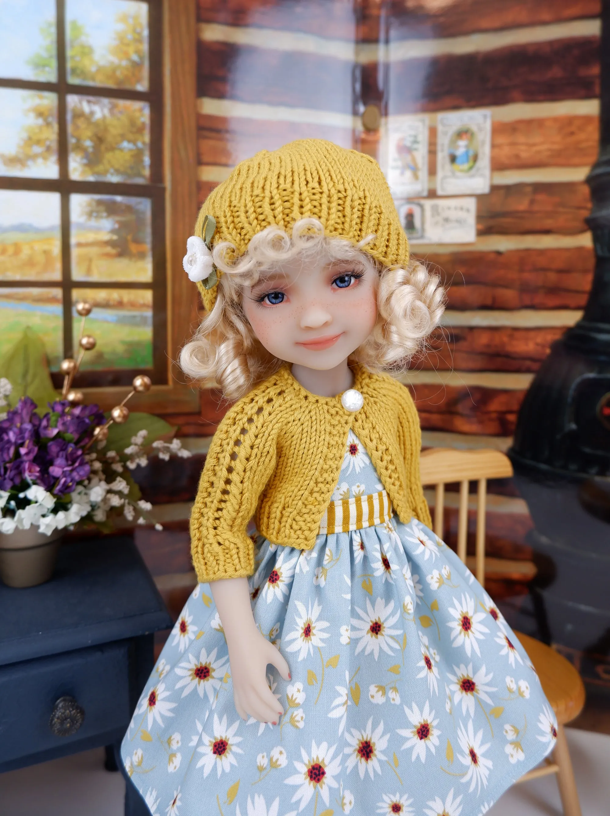 Farmhouse Fields - dress and sweater set with shoes for Ruby Red Fashion Friends doll