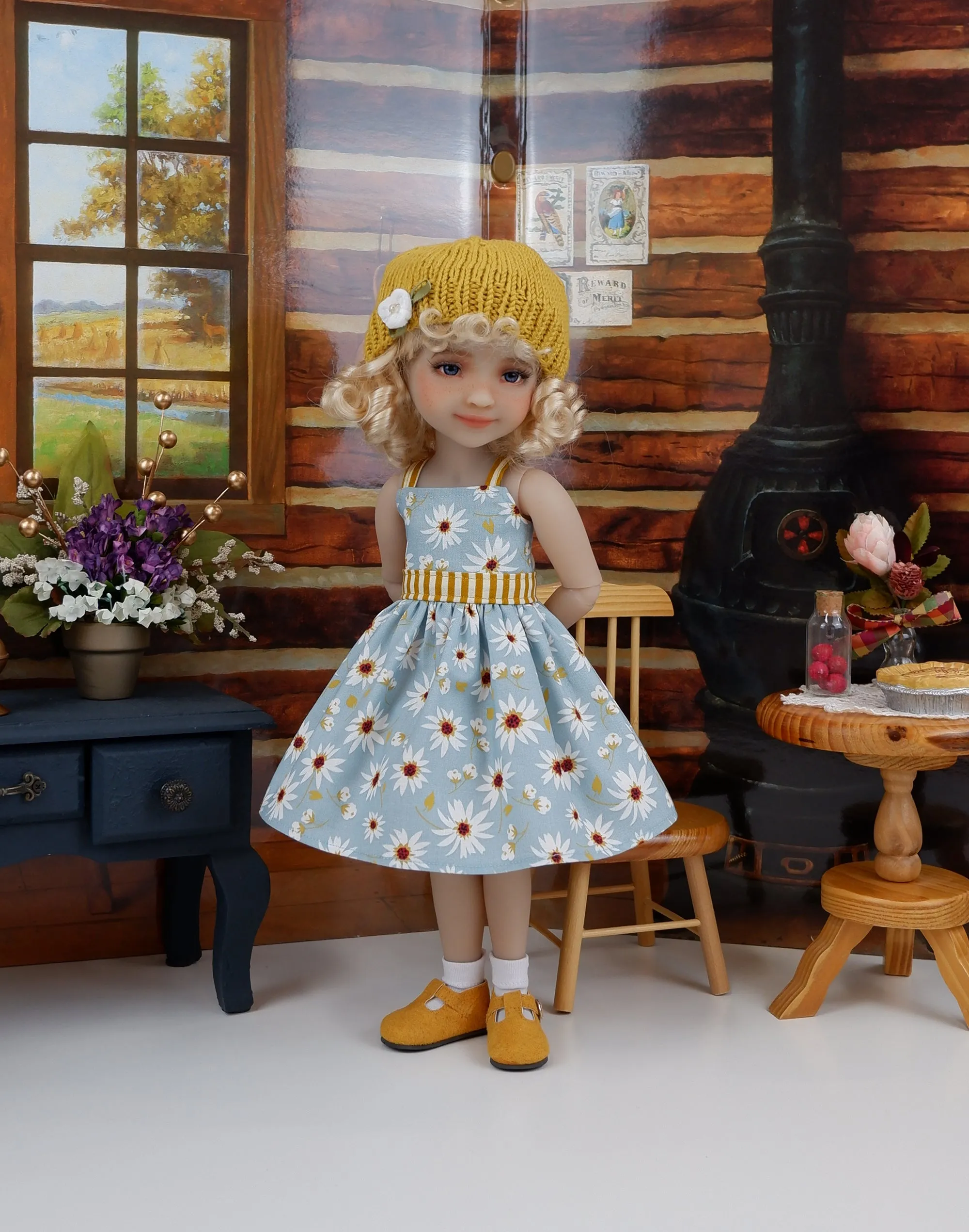 Farmhouse Fields - dress and sweater set with shoes for Ruby Red Fashion Friends doll