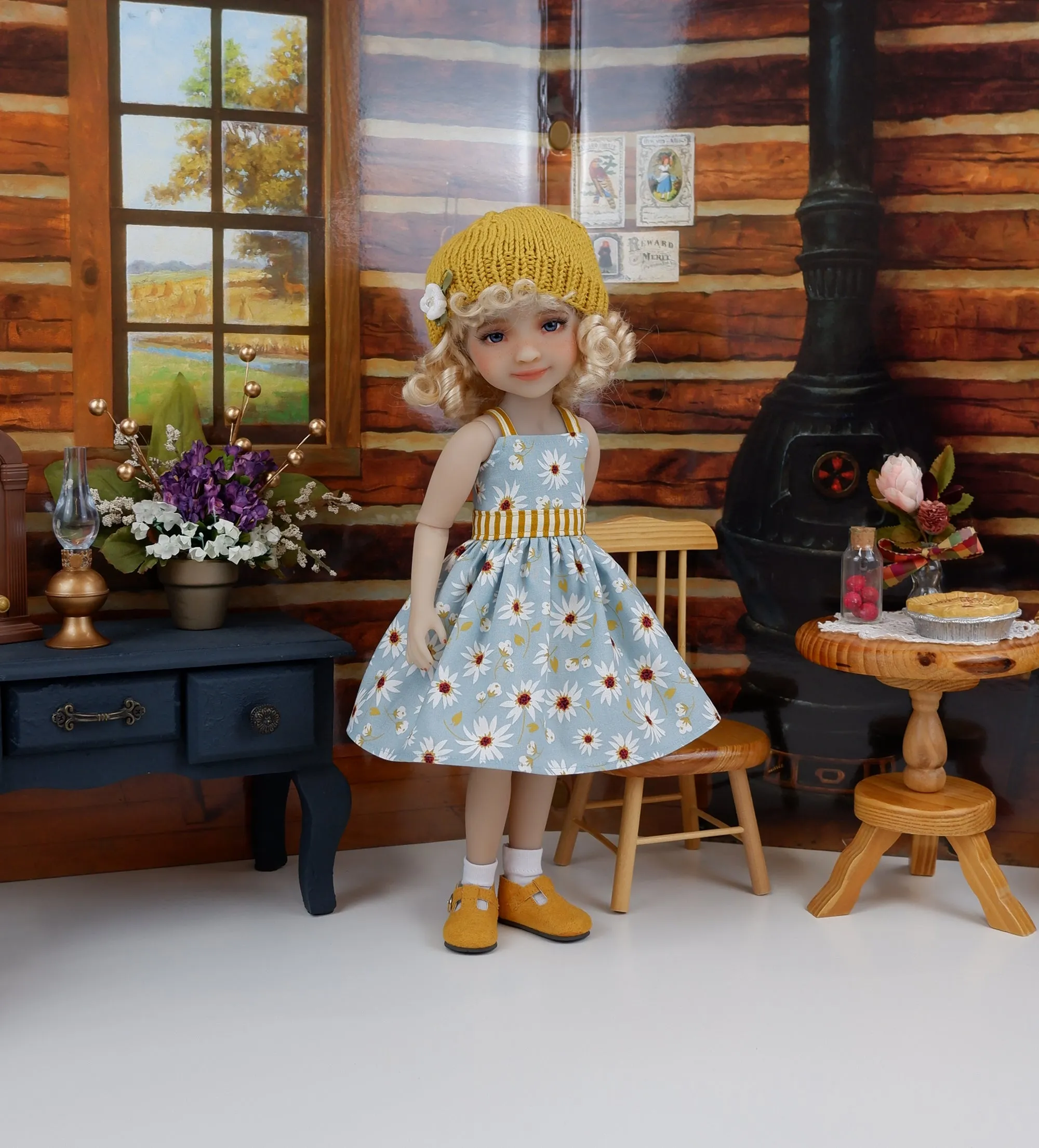 Farmhouse Fields - dress and sweater set with shoes for Ruby Red Fashion Friends doll