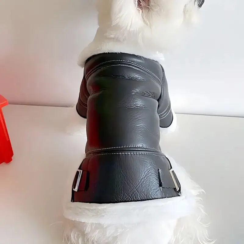 FAUX LEATHER FUR-TRIM DOG JACKET
