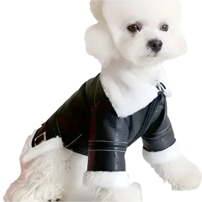 FAUX LEATHER FUR-TRIM DOG JACKET