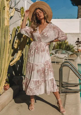 Floral Dolman Sleeve Surplice Tiered Maxi Dress