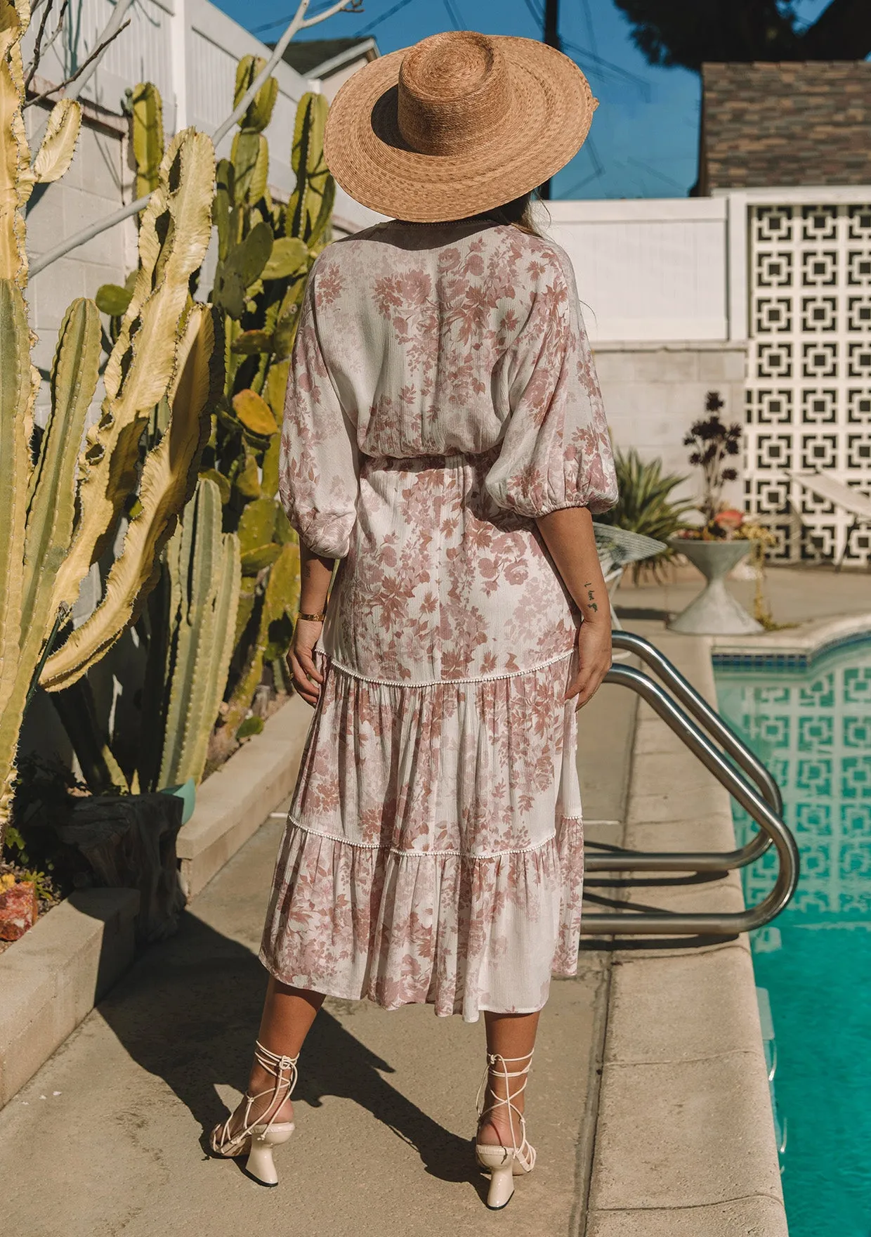 Floral Dolman Sleeve Surplice Tiered Maxi Dress
