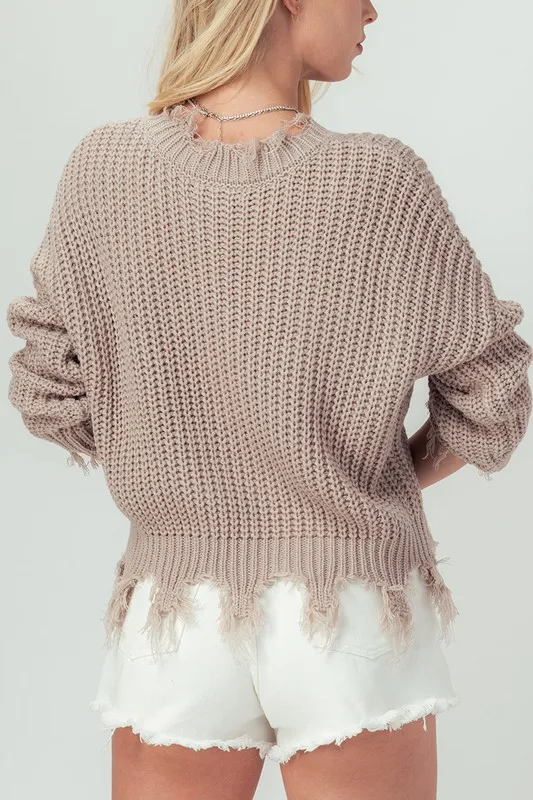 Frayed Hem Knit Sweater