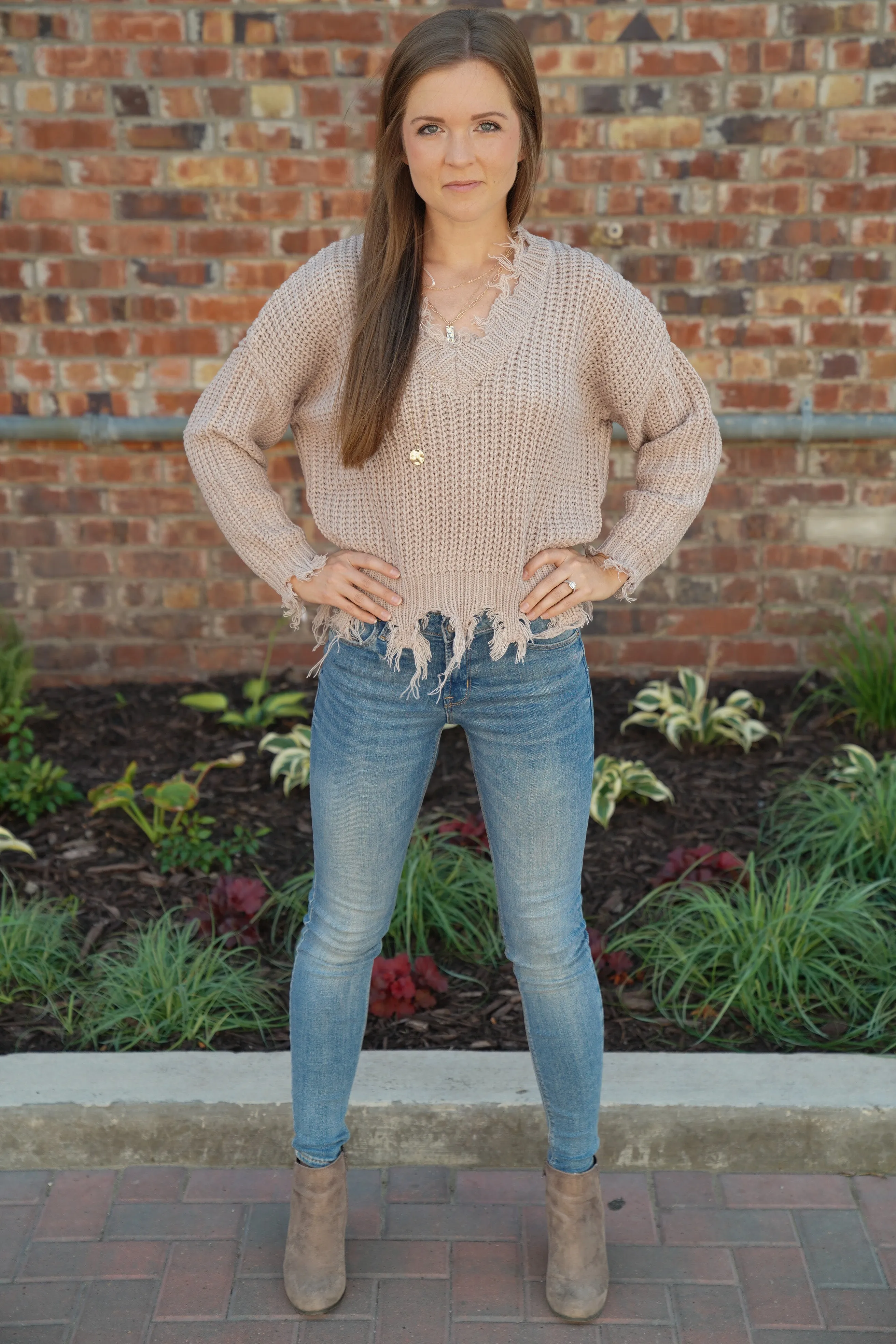 Frayed Hem Knit Sweater