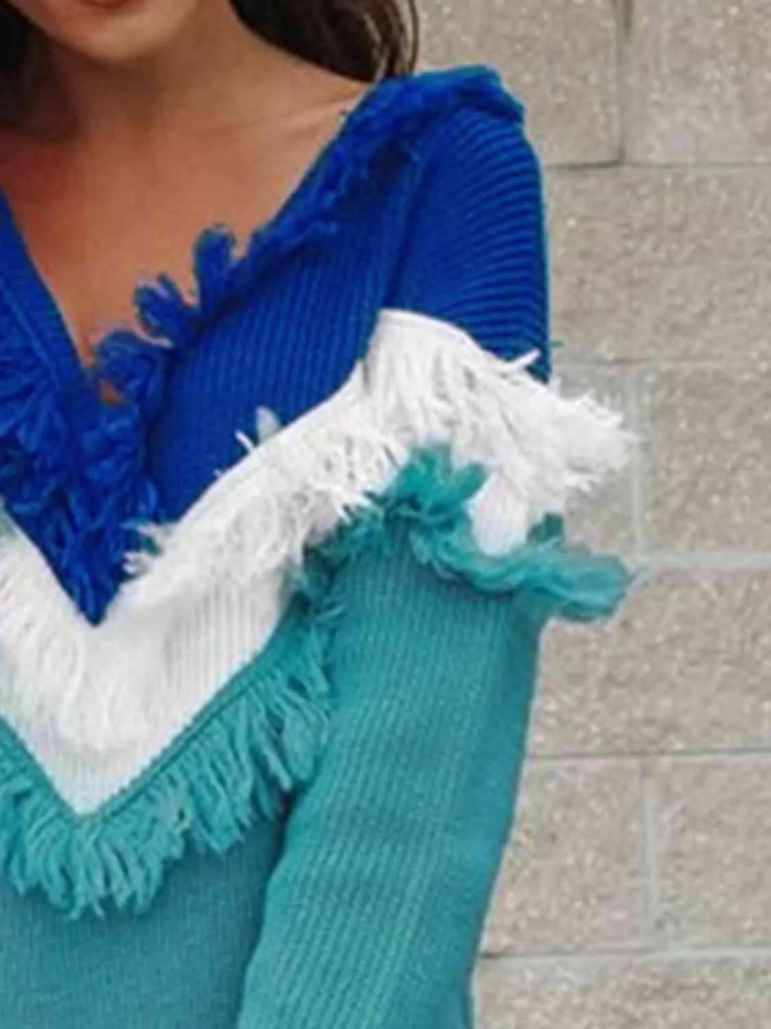 Freezy Chic Color Block Fringe Sweater Dress