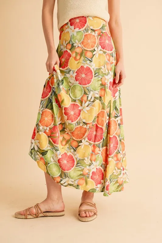Fruit Print Maxi Skirt