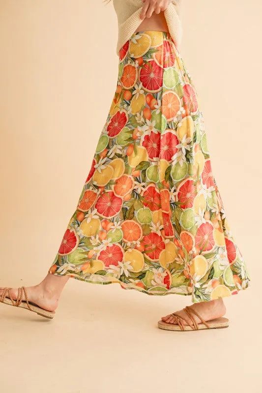 Fruit Print Maxi Skirt