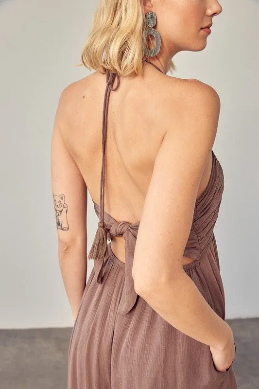 HALTER NECK BACK TIE JUMPSUIT