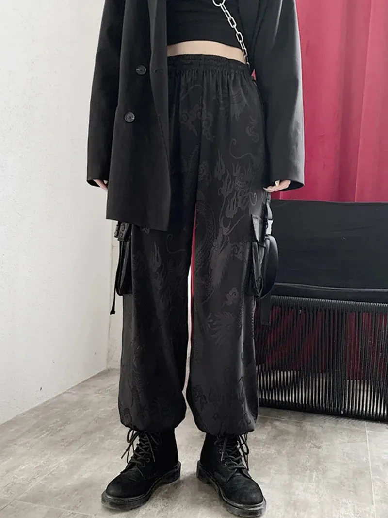 Harajuku Pants Dragon Printed Cargo Pants