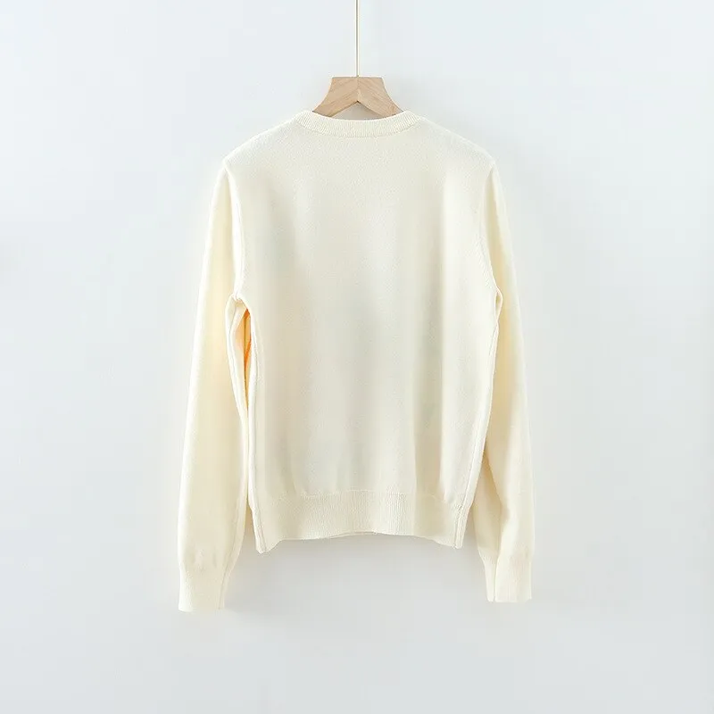 Heart Embroidery O-Neck Sweater Knitwear