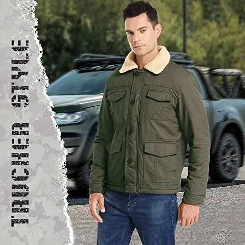 Heihuohua Men's Winter Thicken Outwear Coat Fleece Jacket with Flannel Collar, Black, Large