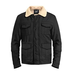 Heihuohua Men's Winter Thicken Outwear Coat Fleece Jacket with Flannel Collar, Black, Large