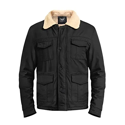 Heihuohua Men's Winter Thicken Outwear Coat Fleece Jacket with Flannel Collar, Black, Large