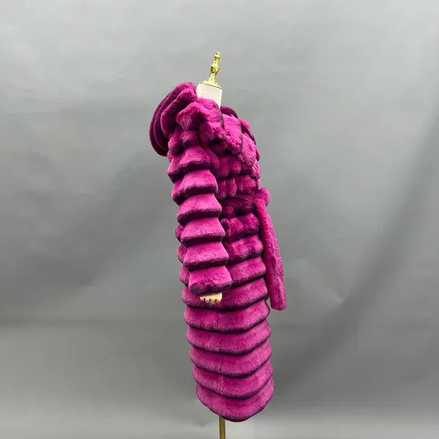 Hooded Chinchilla Look Long Fluffy Faux Jacket