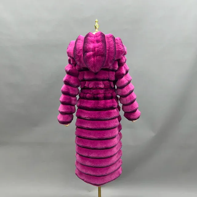 Hooded Chinchilla Look Long Fluffy Faux Jacket