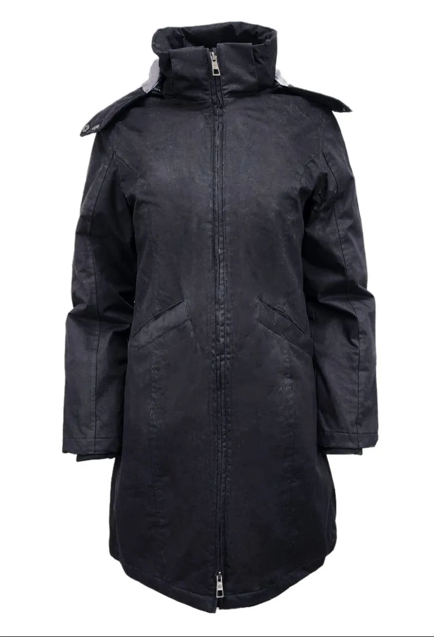HoodLamb Women's Black Fitted Water Resistant Hemp Parka 420 NWT