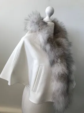 Ivory Women Coat Cape Trim Fox Fur, Women's Poncho Jacket  Elegant coat
