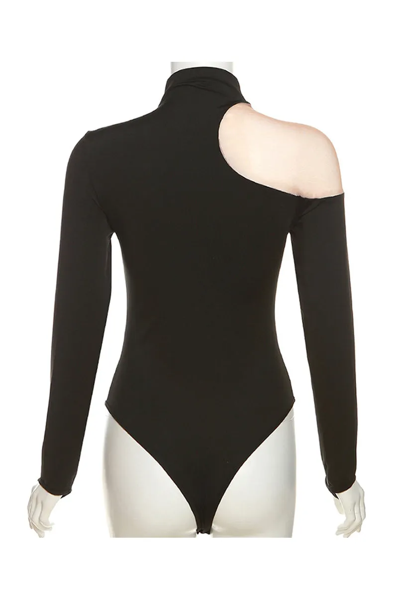 JD606 Sexy Sheer High-Rise Long Sleeve  Patchwork  Mesh Jumpsuit
