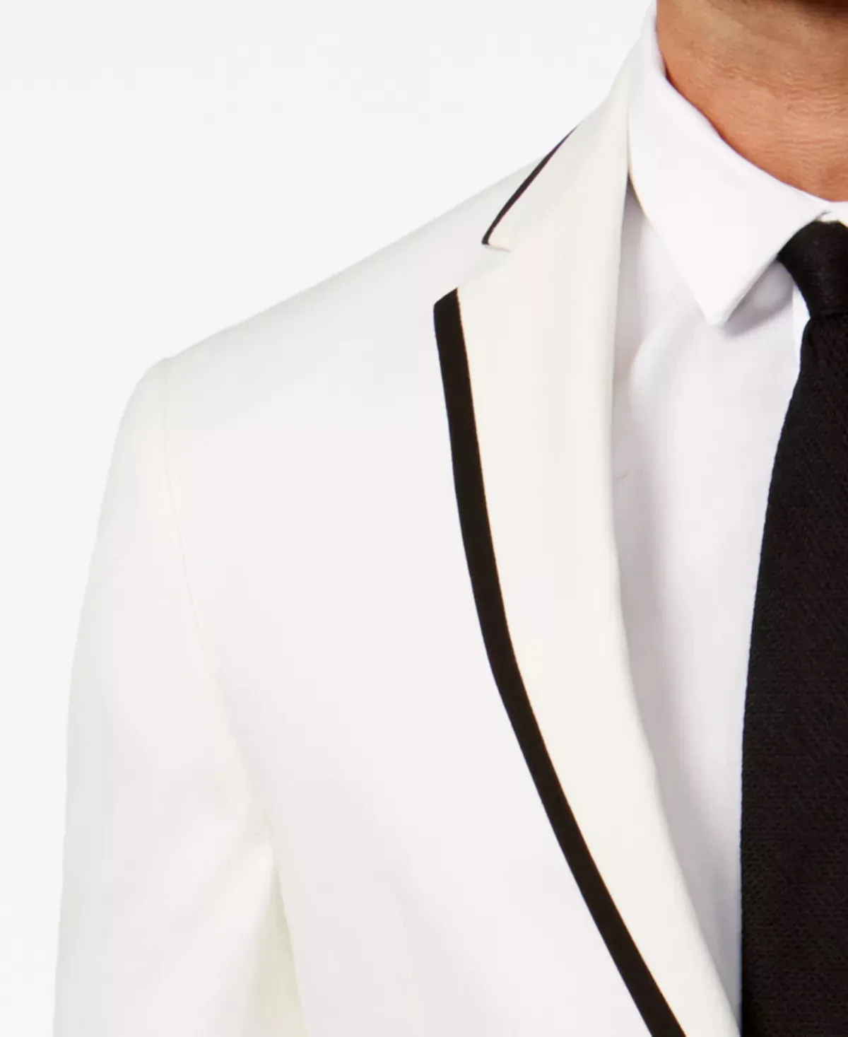 Kenneth Cole Reaction Mens Dinner Jacket 38S Slim-Fit White with Black Trim
