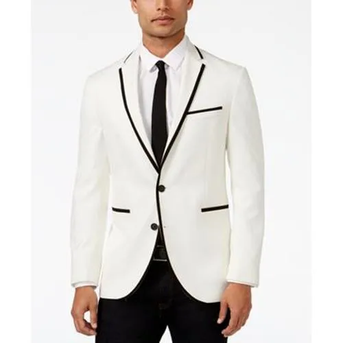 Kenneth Cole Reaction Mens Dinner Jacket 38S Slim-Fit White with Black Trim