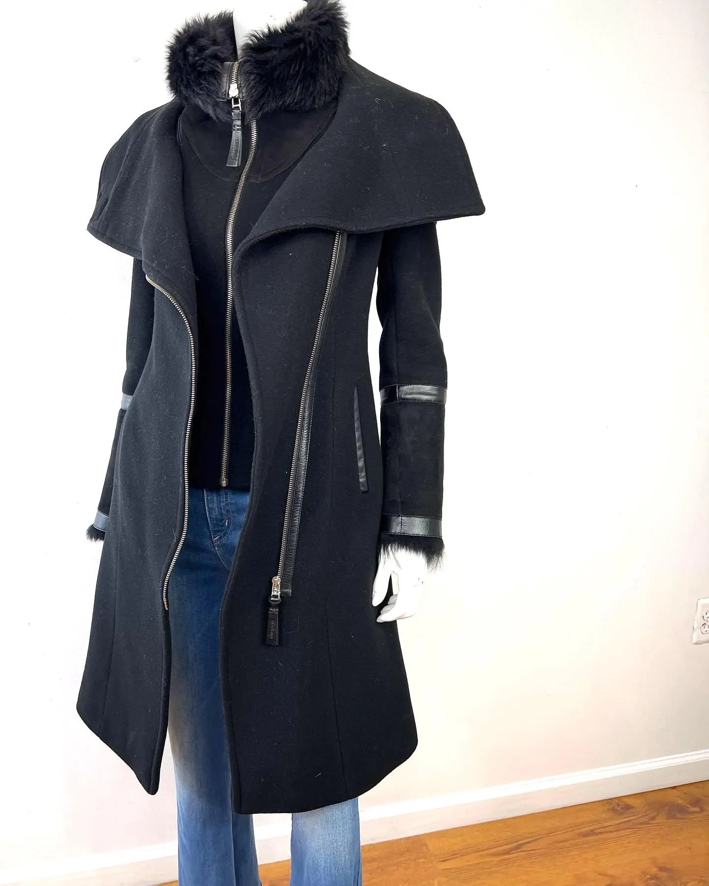 MACKAGE ISABEL 2 IN 1 SHEARLING ACCENT WOOL COAT