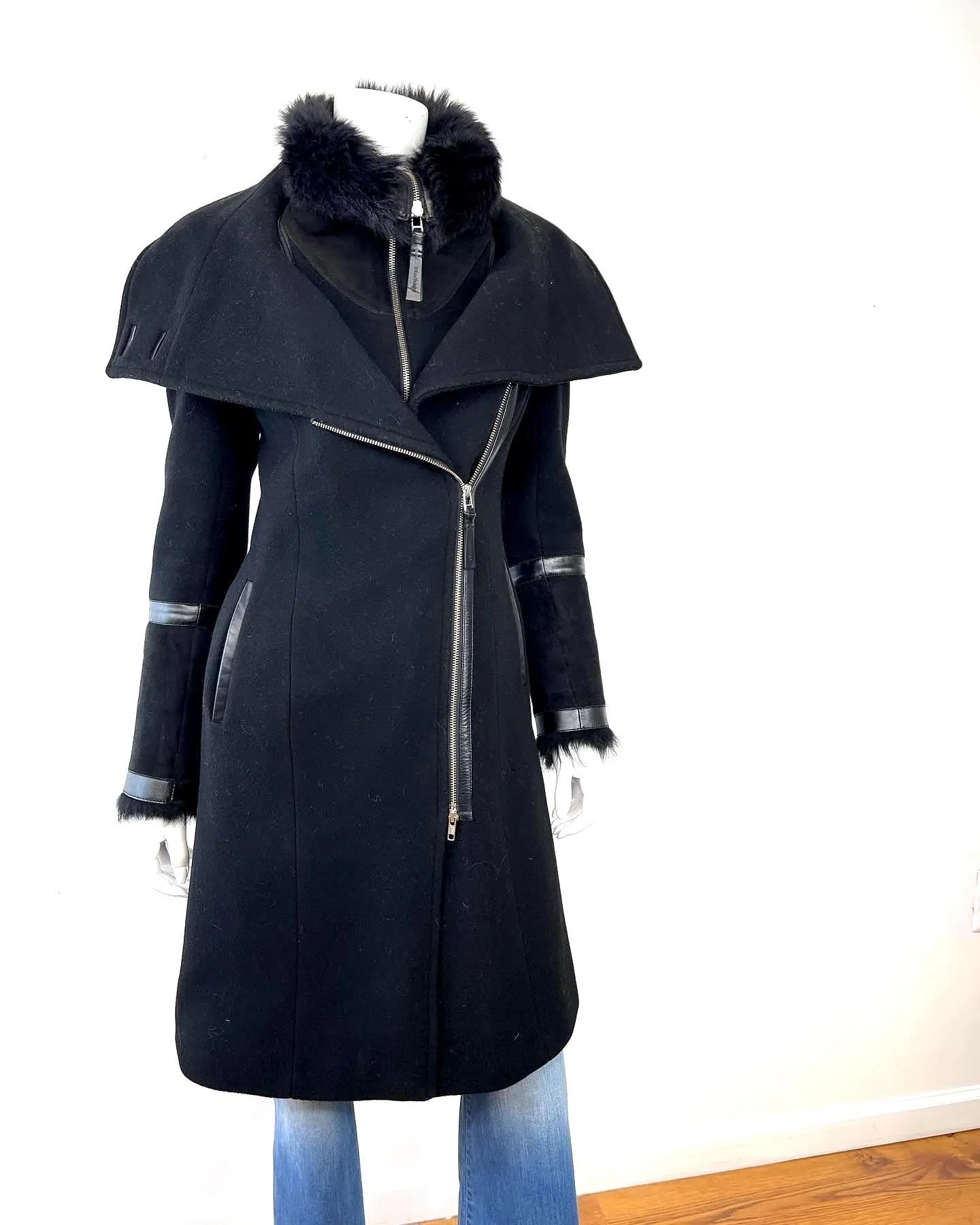 MACKAGE ISABEL 2 IN 1 SHEARLING ACCENT WOOL COAT