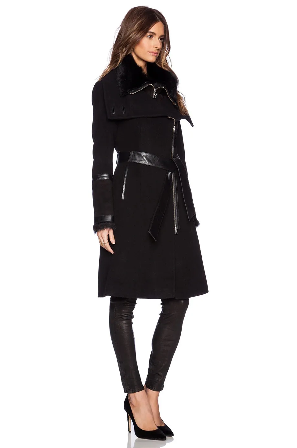 MACKAGE ISABEL 2 IN 1 SHEARLING ACCENT WOOL COAT