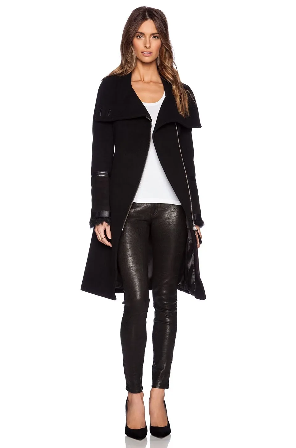 MACKAGE ISABEL 2 IN 1 SHEARLING ACCENT WOOL COAT