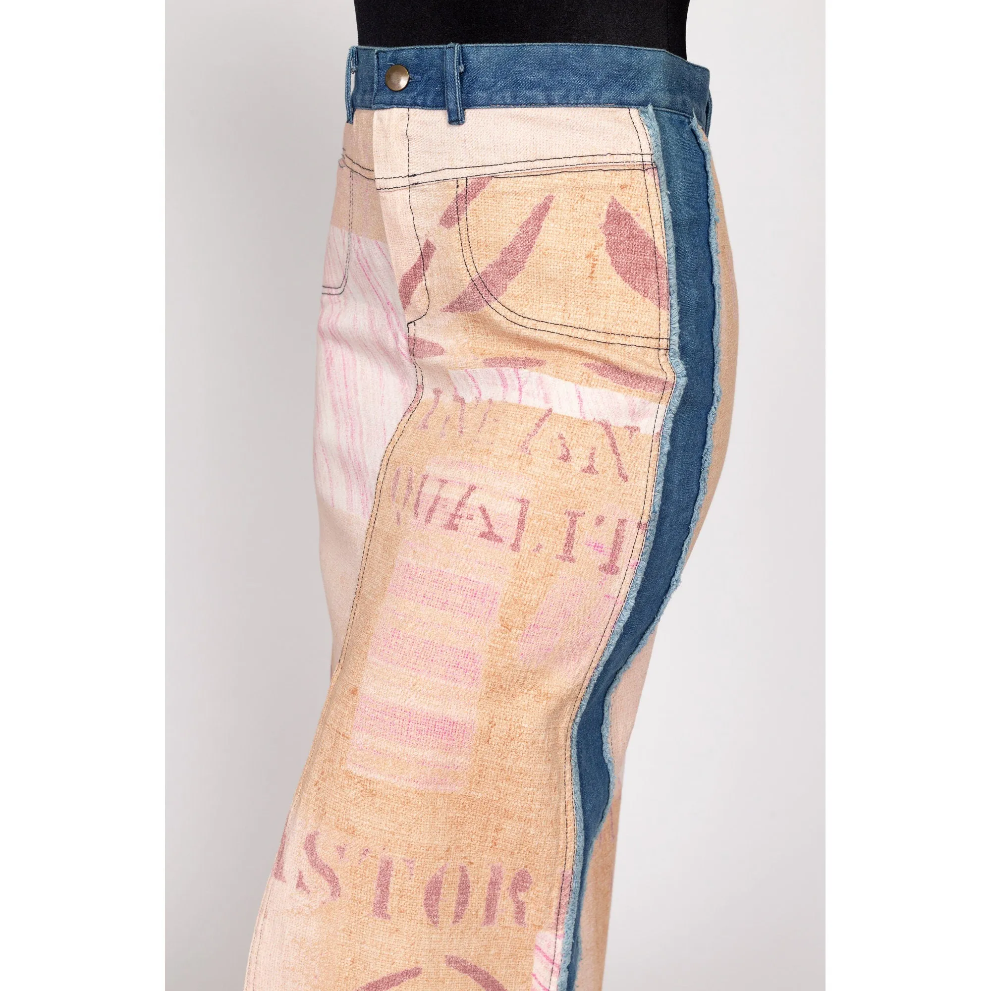 Medium 90s Y2K Feedsack Print Denim Maxi Skirt